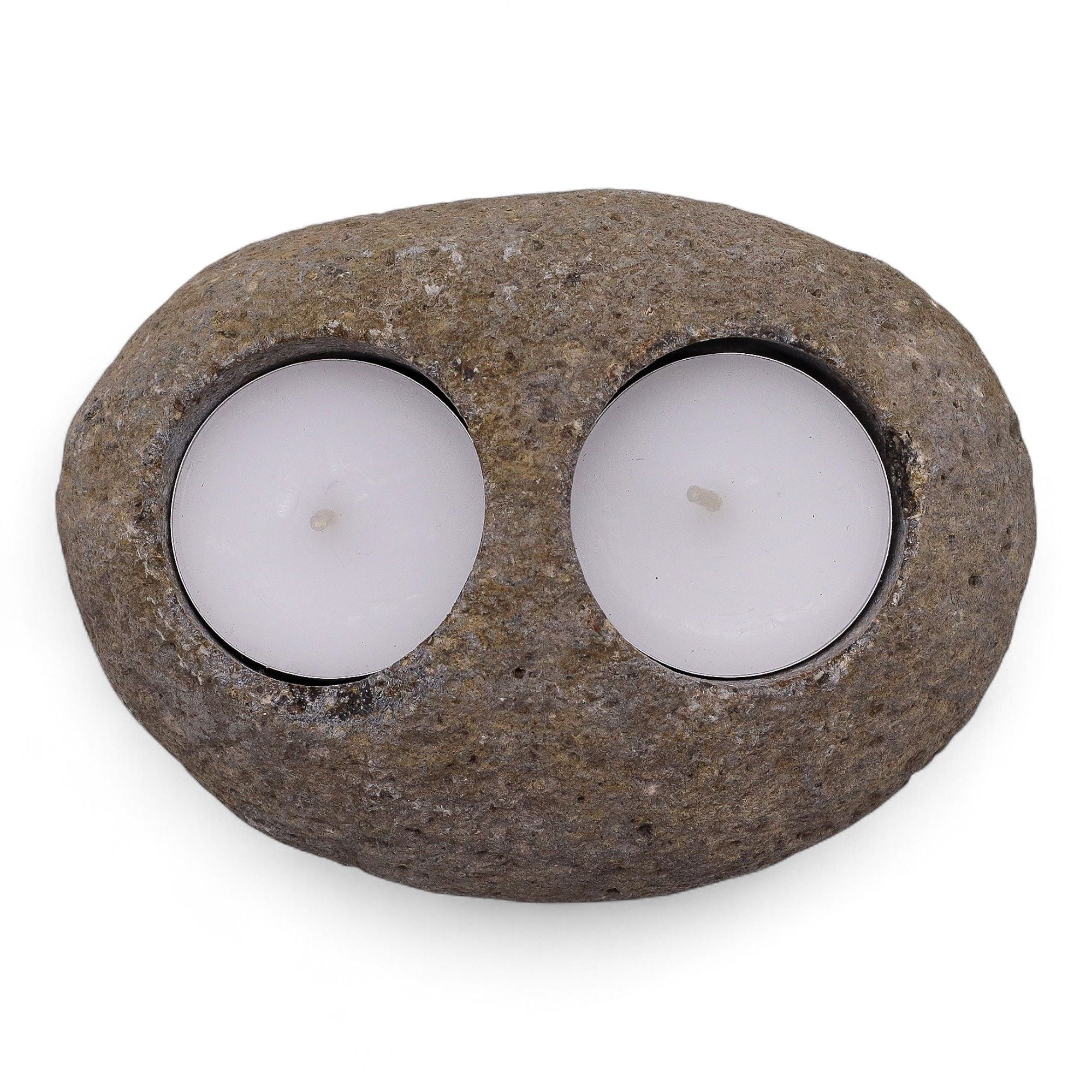 Natural Riverstone Candle Holder with Unique Double Nightlight Design