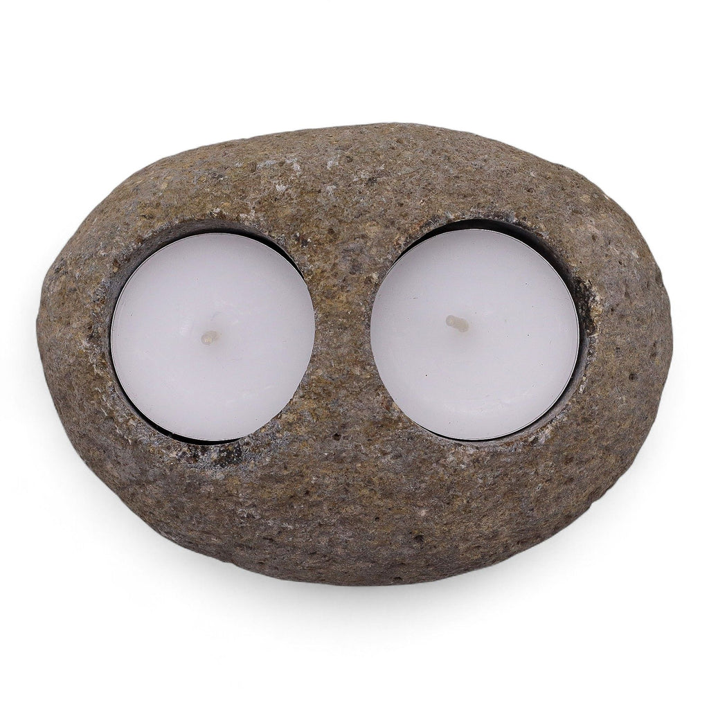 Natural Riverstone Candle Holder with Unique Double Nightlight Design