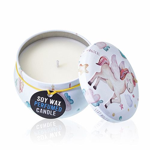 Art Tin Candle Unicorns Design with Moonstone Scented Aroma Bliss