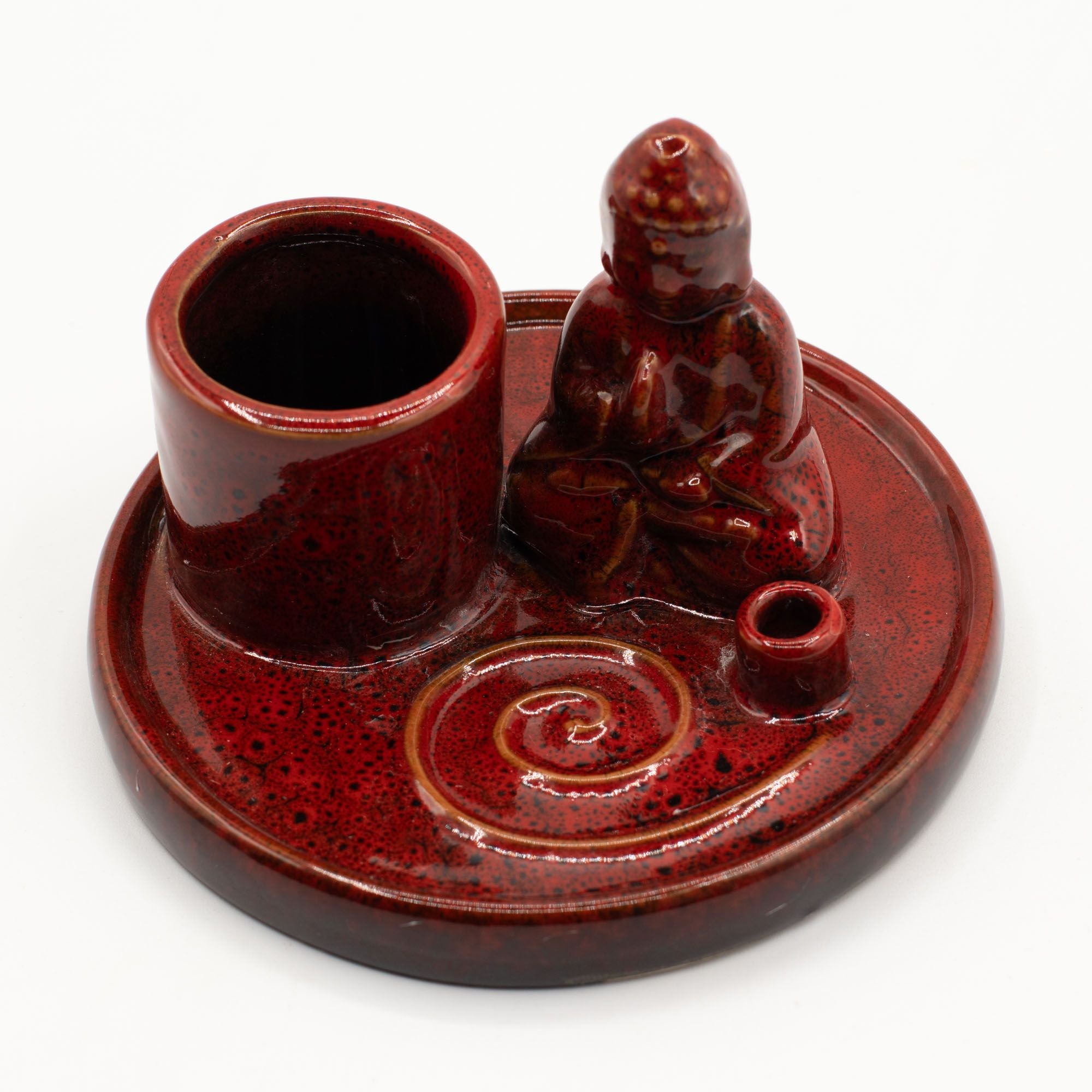 Multi Purpose Buddha Incense Plate in Soft Red Ceramic Design
