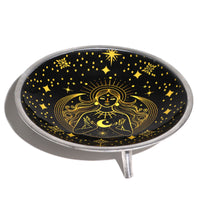 Triple Leg Enamelled Offering Plate - Gold Goddess on Black
