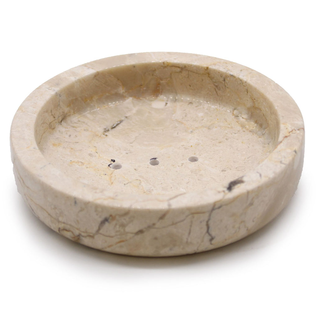 Round Honey Marble Flat Soap Dish for Stylish Bathroom Decor