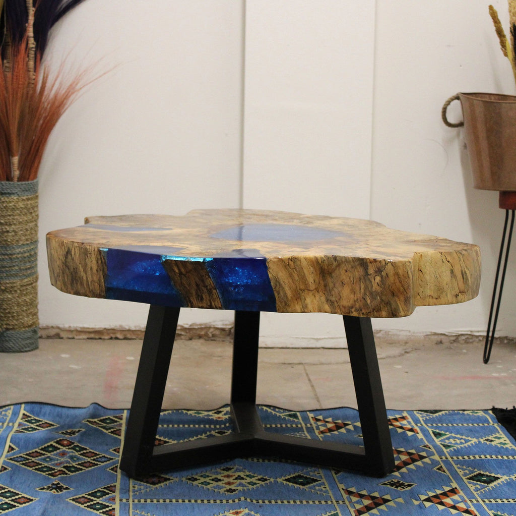 Tamarind and Resin Coffee Table in Sky Blue for Unique Interiors