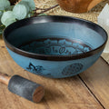 Large Aluminum Singing Bowl with Tibetan Double Dorje Design Blue