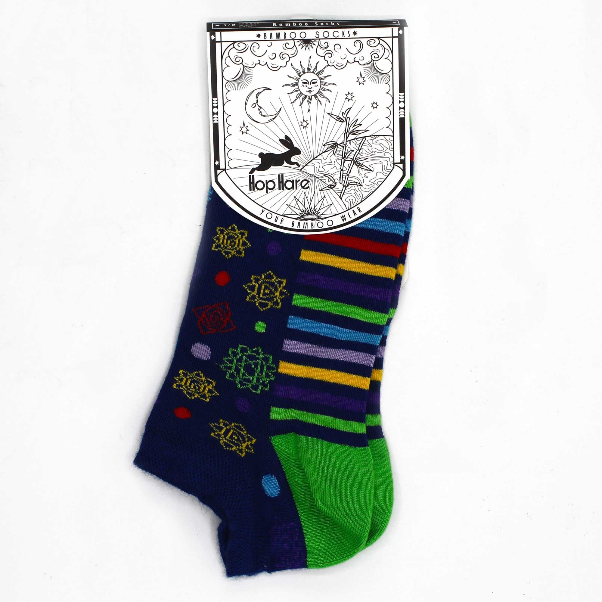 S/M Hop Hare Bamboo Low Cut Socks 7 Chakra Design for Comfort