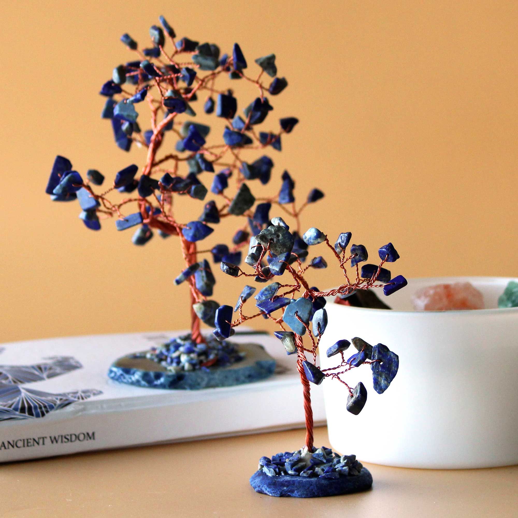 Sodalite Gemstone Tree on Blue Agate Base Unique Décor Piece