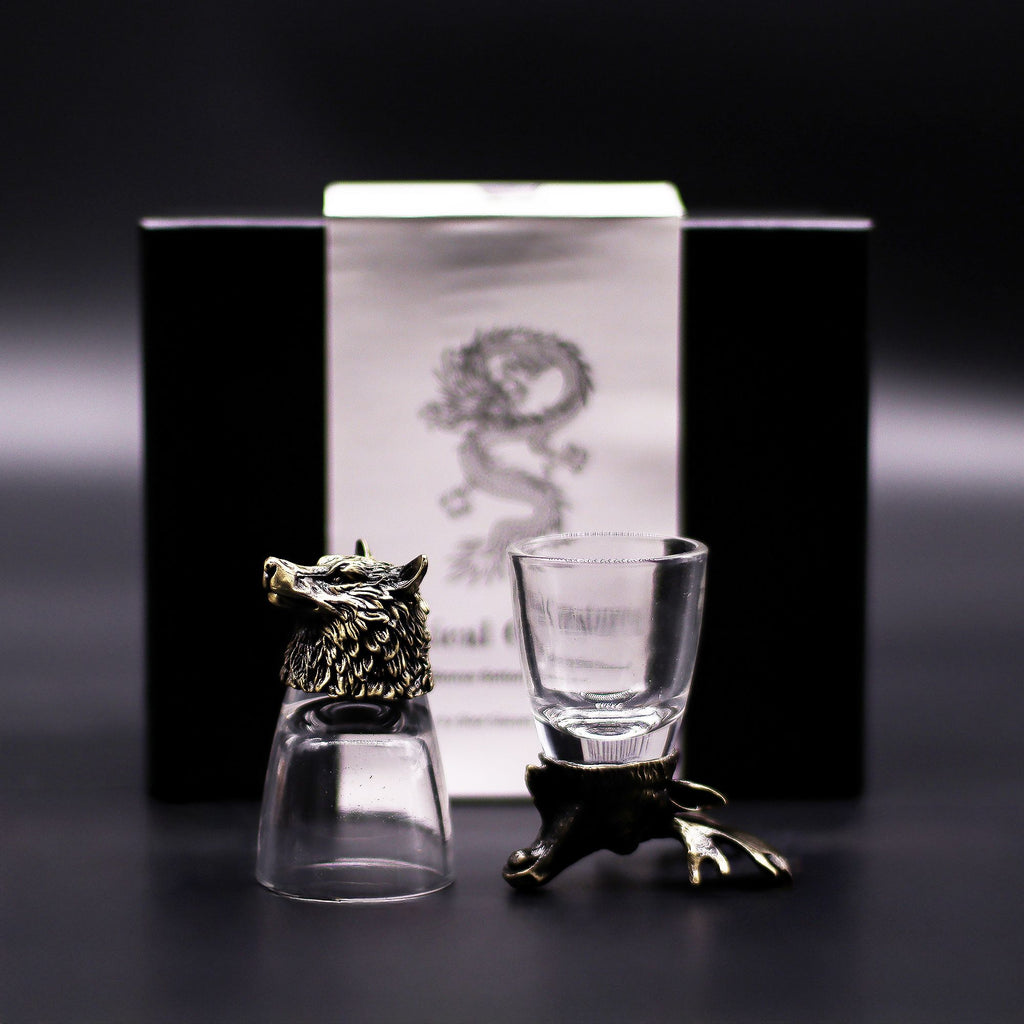 Gift Set of 6 Wild Forest Creatures Shot Glasses in Antique Bronze