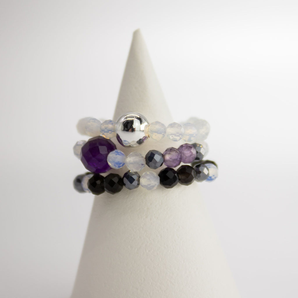 Nymph Spirit Gemstone Ring Set with Full Moon Inspired Design