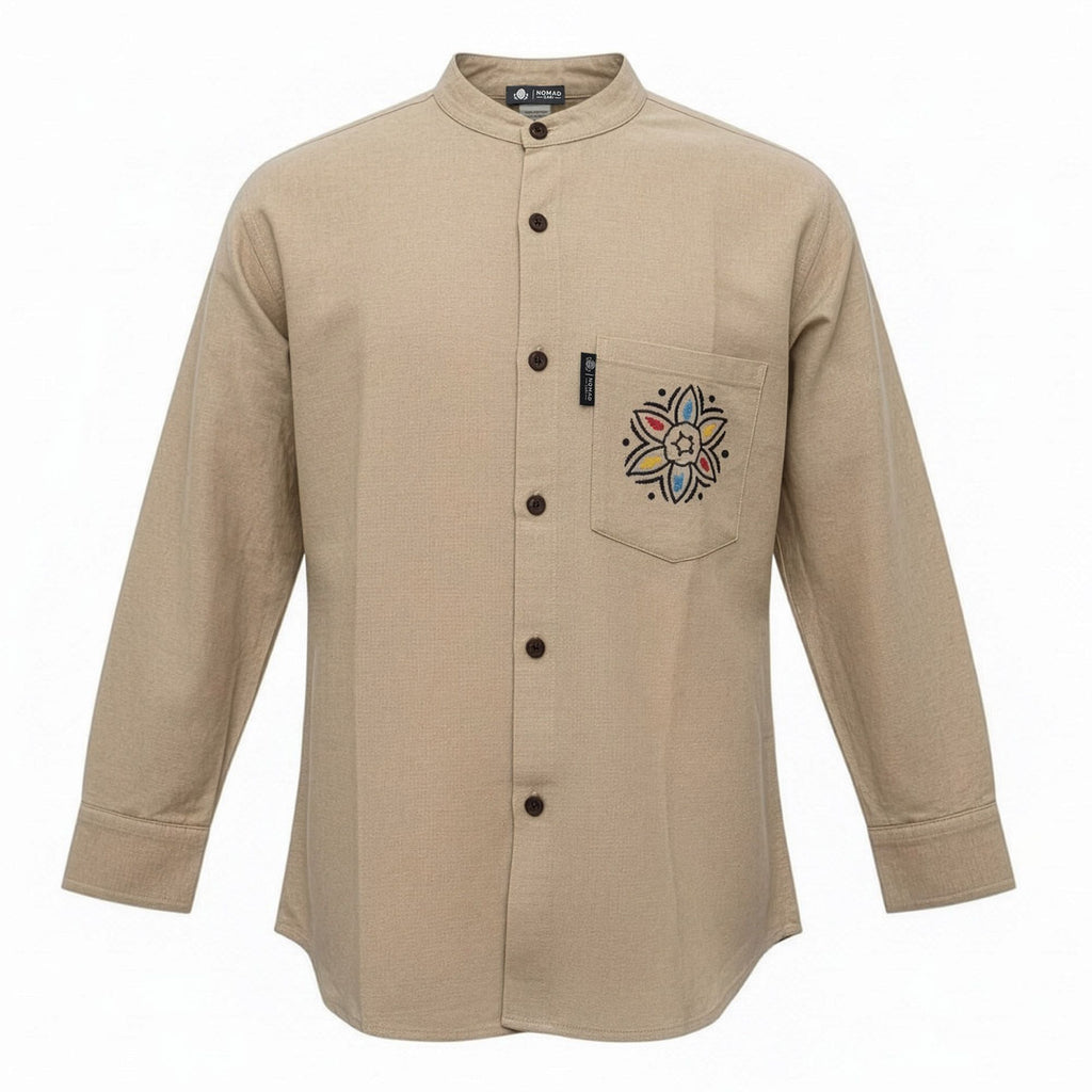 Nomad Sari Kathmandu Shirt in Stone with Hand Painted Pocket