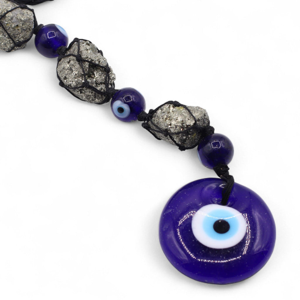 Hanging Stone Pendant with Pyrite Stones and Evil Eye Design