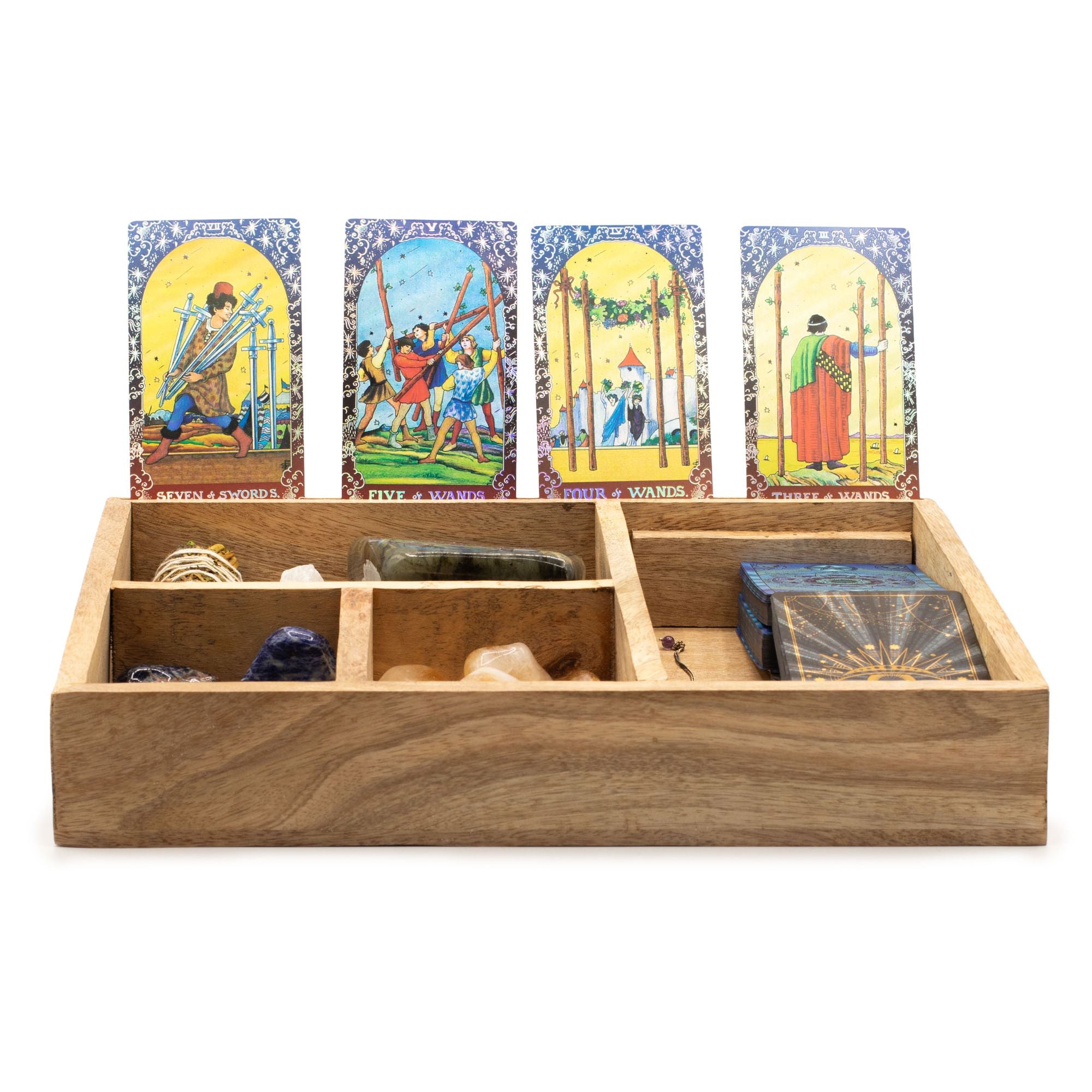 Four Section Tarot Box with Card Holder for Organised Readings