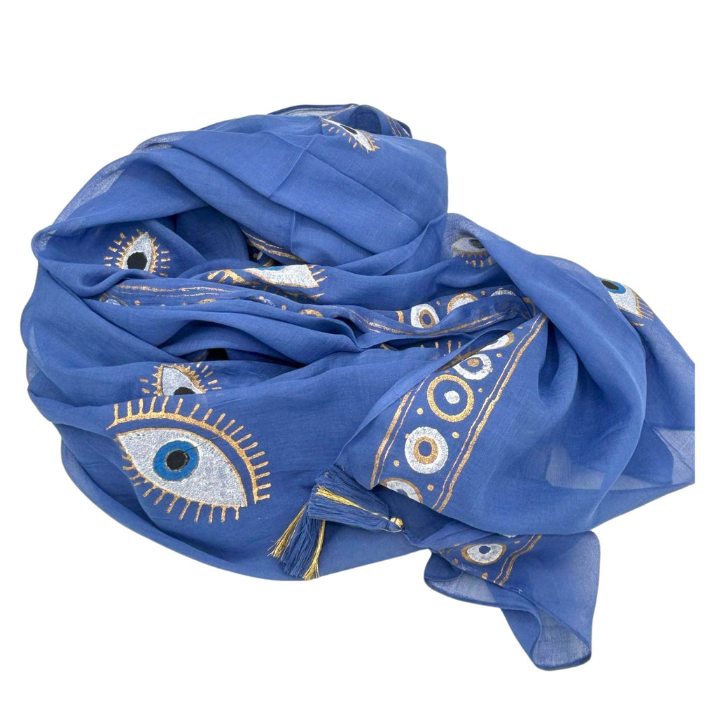 Nomad Sari Pareo in Rich Blue and Gold Evil Eye Print Design