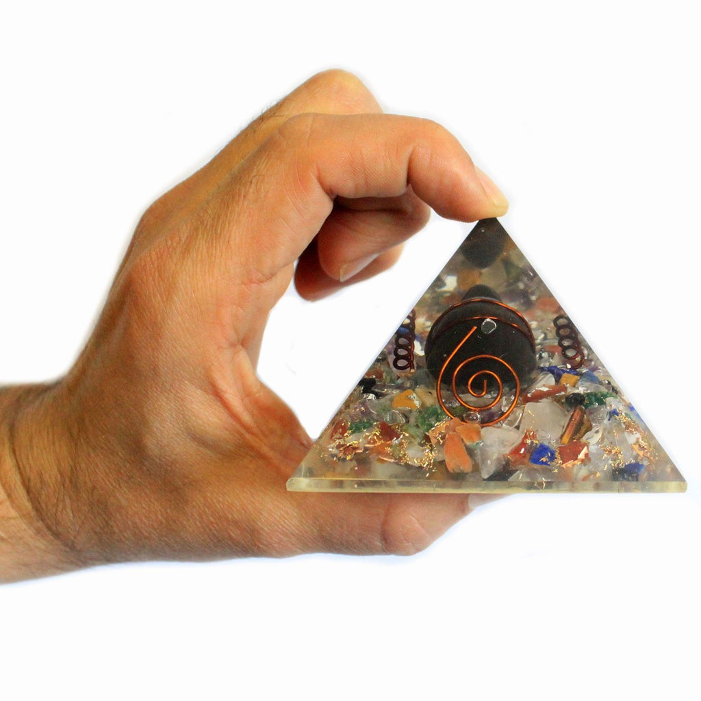 Med Orgonite Pyramid 60mm with Gemchips and Copper Turtle Design
