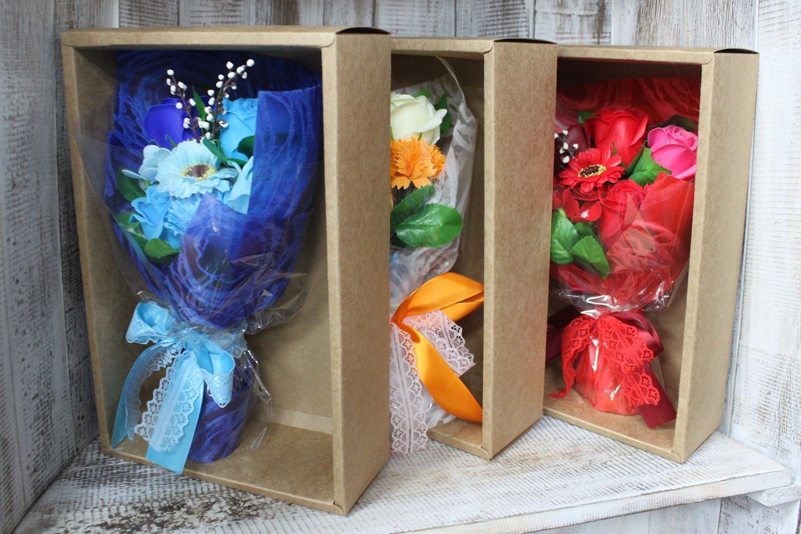 Vibrant Orange Boxed Hand Soap Flower Bouquet Gift Set for Gifting