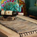 Water Hyacinth Table Runner Black Tiger Pattern with Fringe