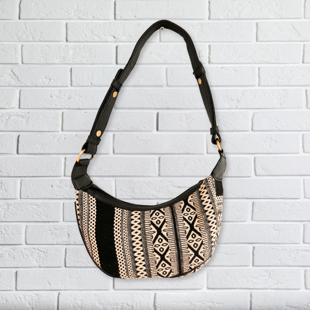 Jacquard Hobo Bag Grey Metro with Black Strap for Everyday Use