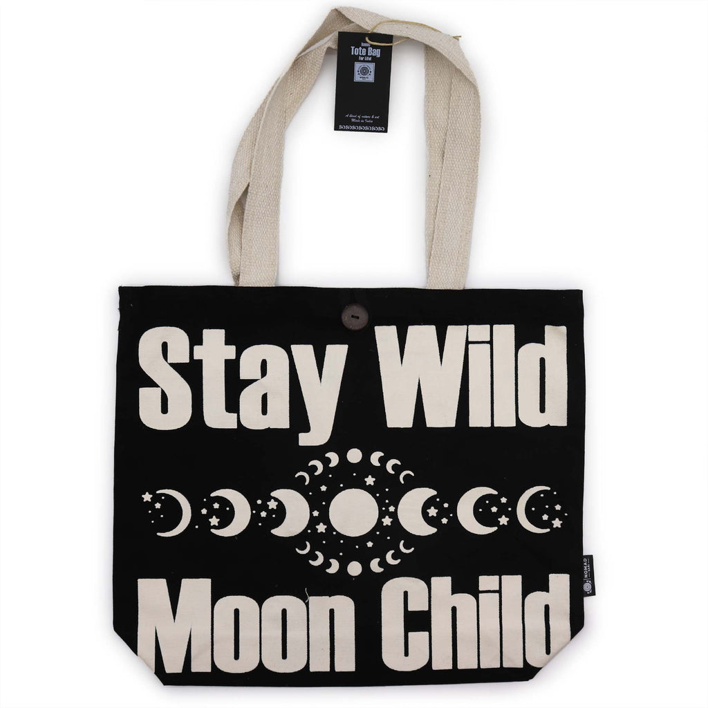 Iconic Classic Tote Bag Stay Wild Mood Child in Black Natural