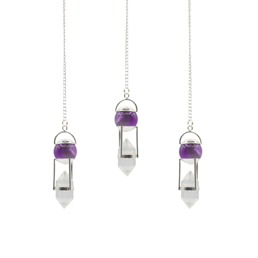 Seeker of Truth Double Power Pendulum with Amethyst and Quartz