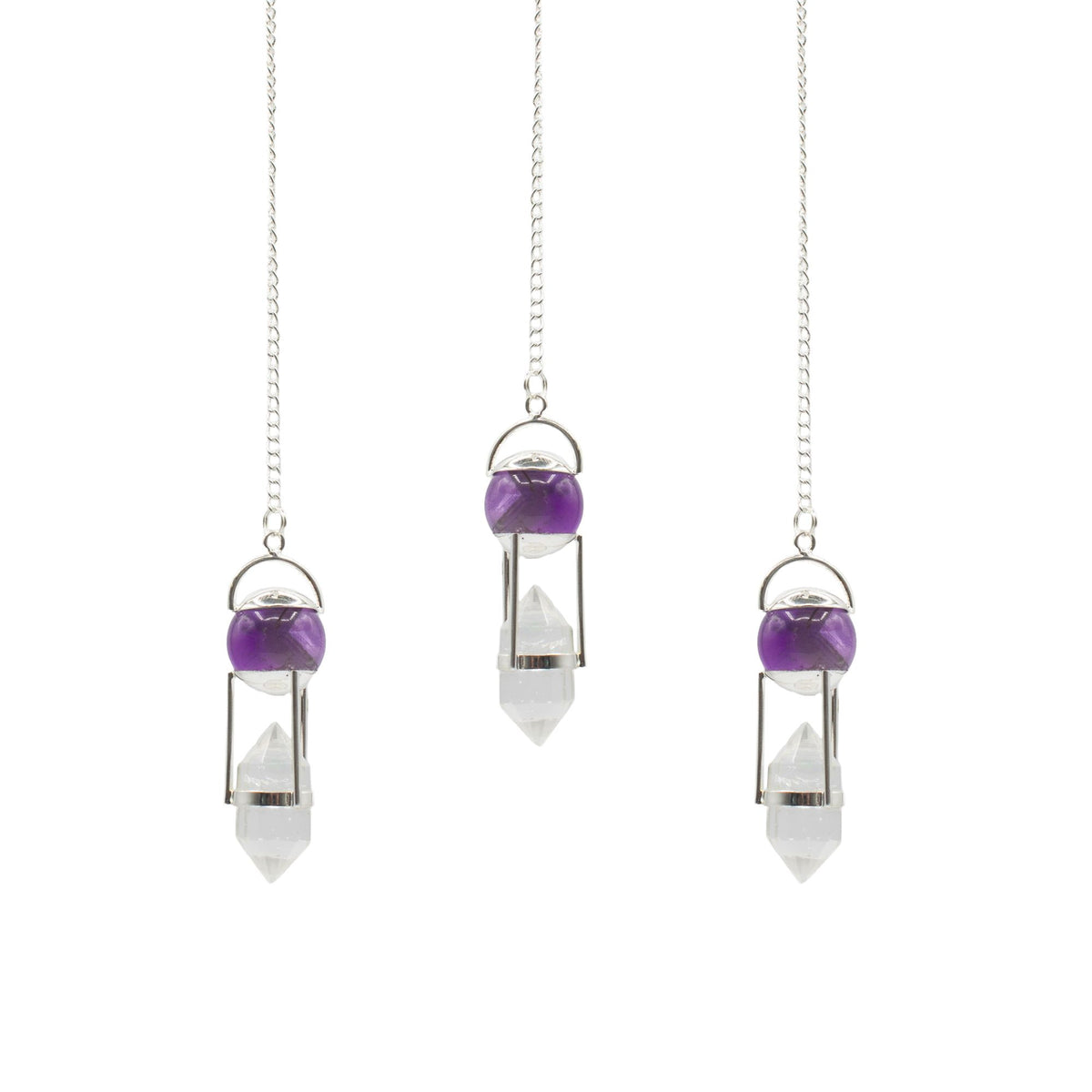 Seeker of Truth - Double Power Pendulum - Amethyst Globe - Clear Quartz Double Terminated