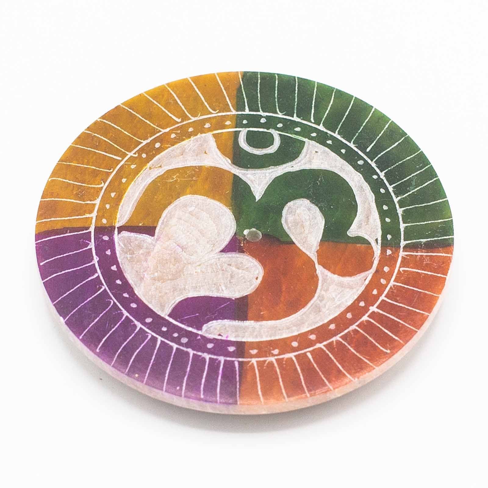 Soapstone Disc Incense Holder 8cm with Sacred Om Symbol Design