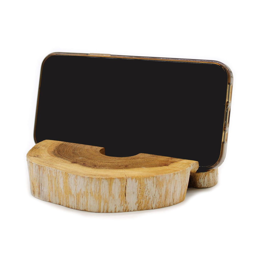Lrg Gamal Wood Phone Holder with Whitewash Finish for Modern Decor