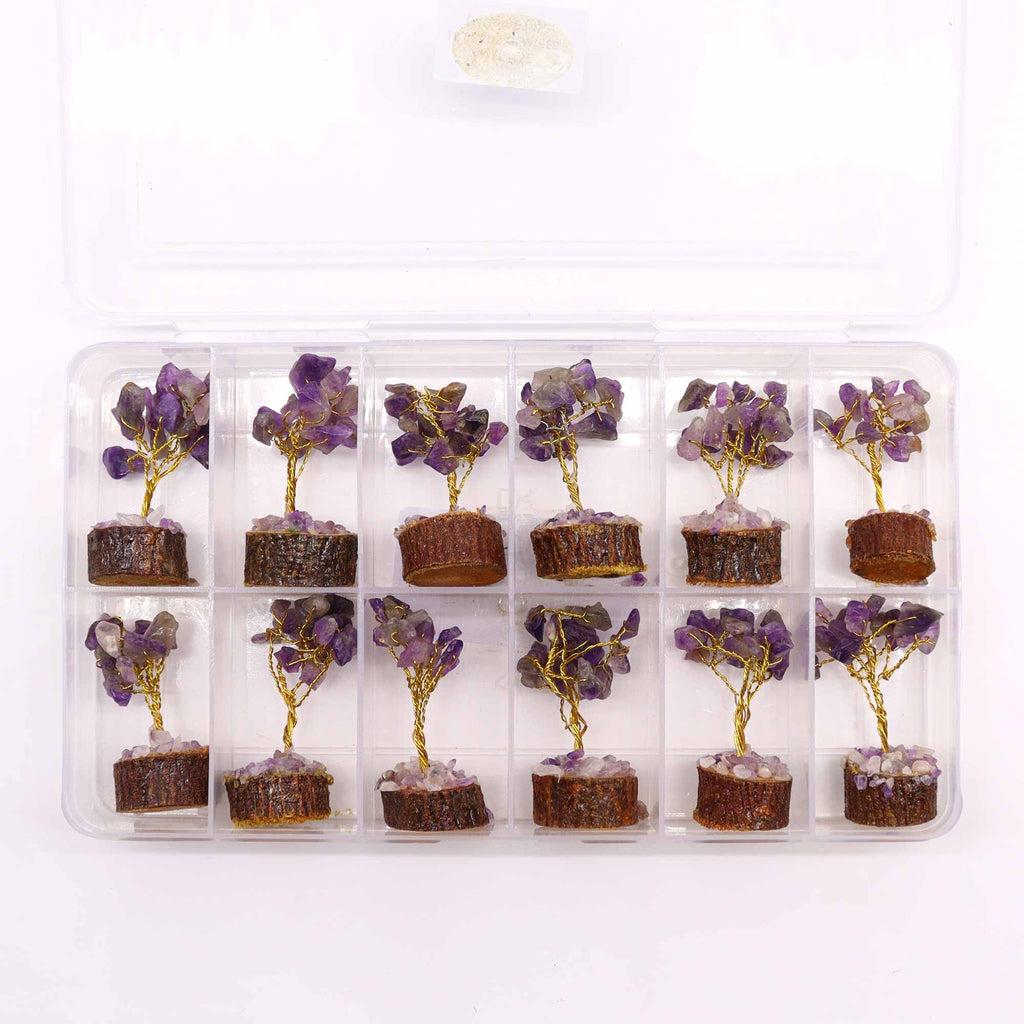 Mini Amethyst Gemstone Tree on Wood Base with 15 Stones