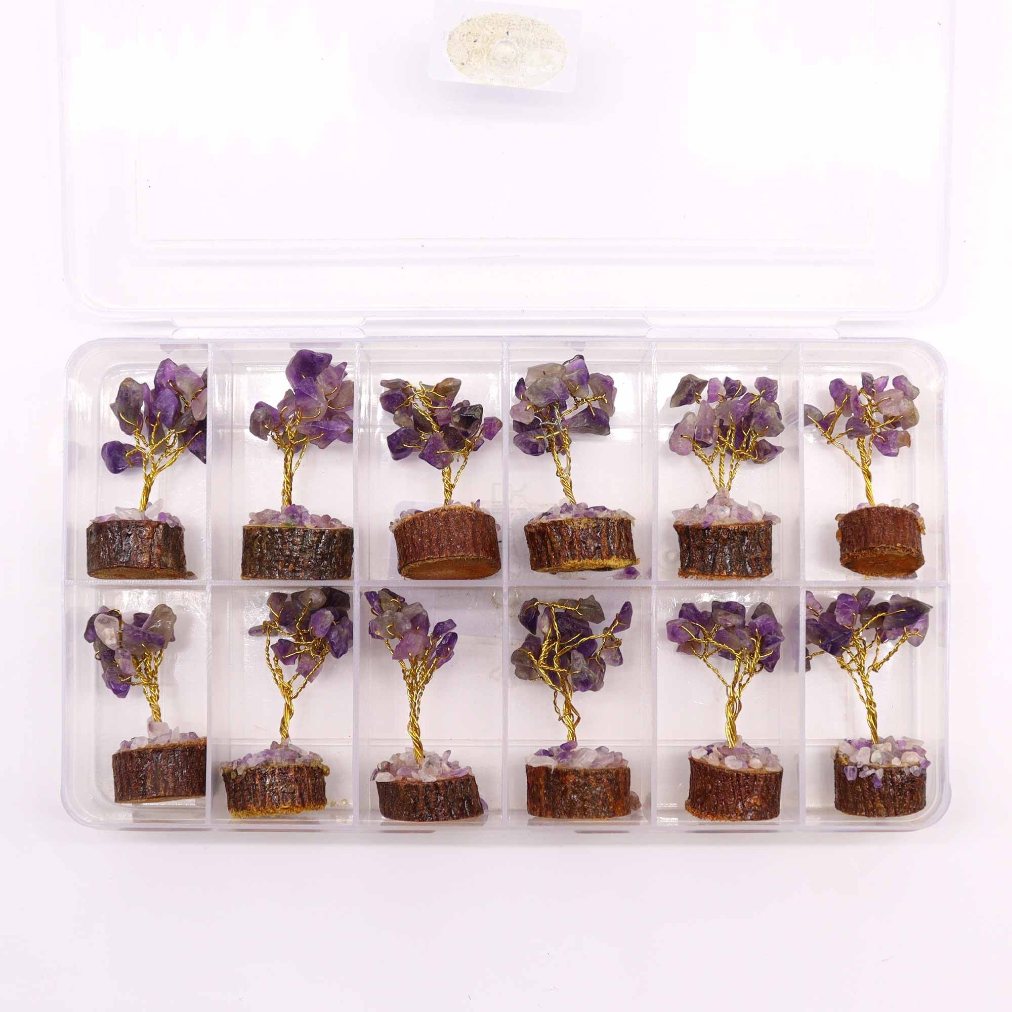 Mini Amethyst Gemstone Tree on Wood Base with 15 Stones