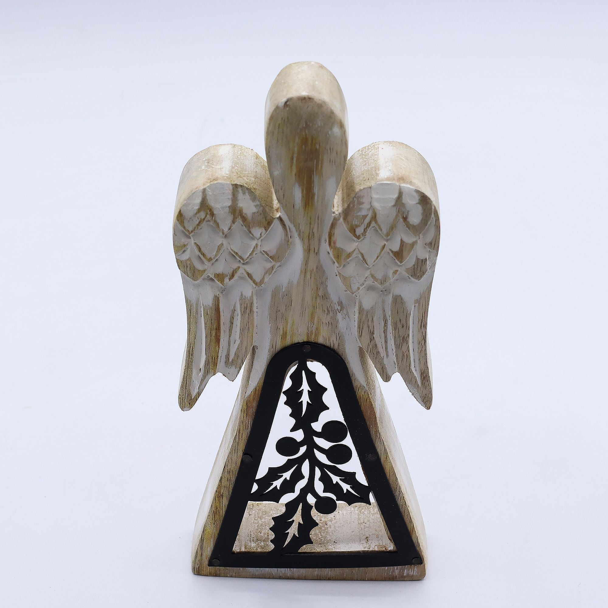 Mango Wood Angel with Iron Decor Cut Out in Whitewash Finish