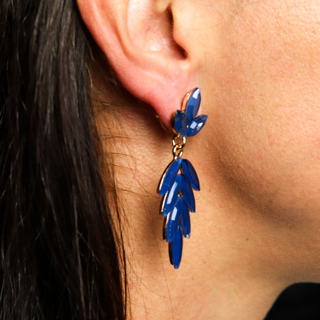 Royal Blue Vintage Glass Long Drop Earrings with Elegant Design
