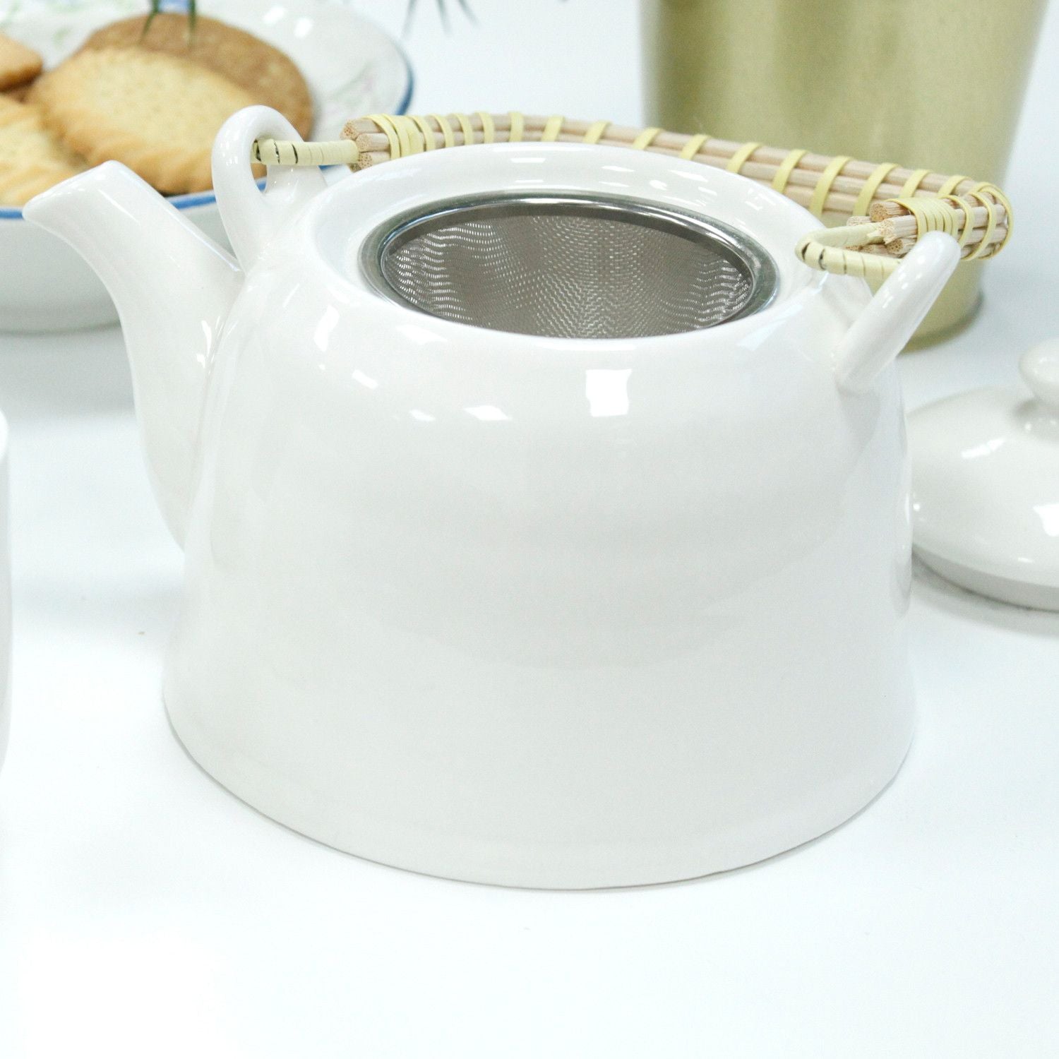 Herbal Teapot Set Classic White with Six Matching Tea Cups