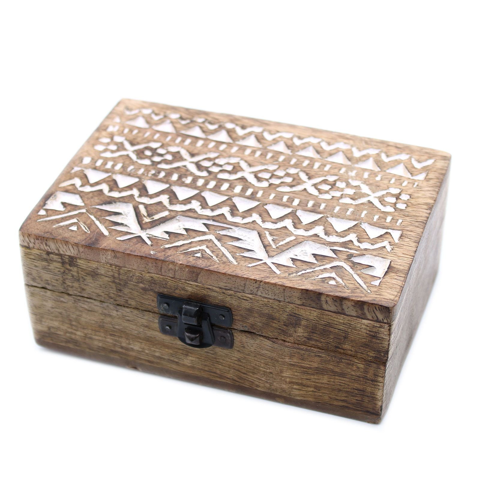 White Washed Wooden Box with Slavic Design for Stylish Storage