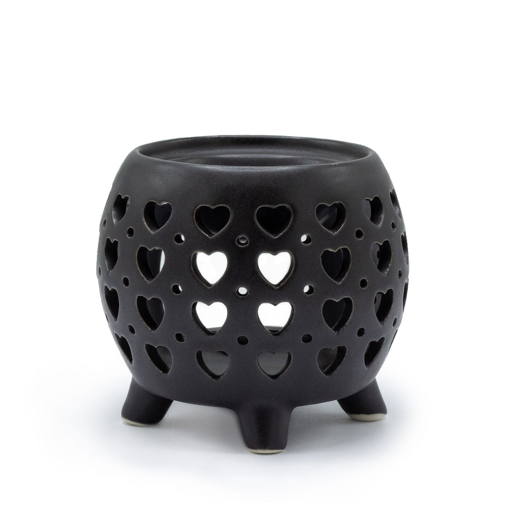 Squat Pot Oil Burner Multi Hearts in Matt Black for Home Fragrance