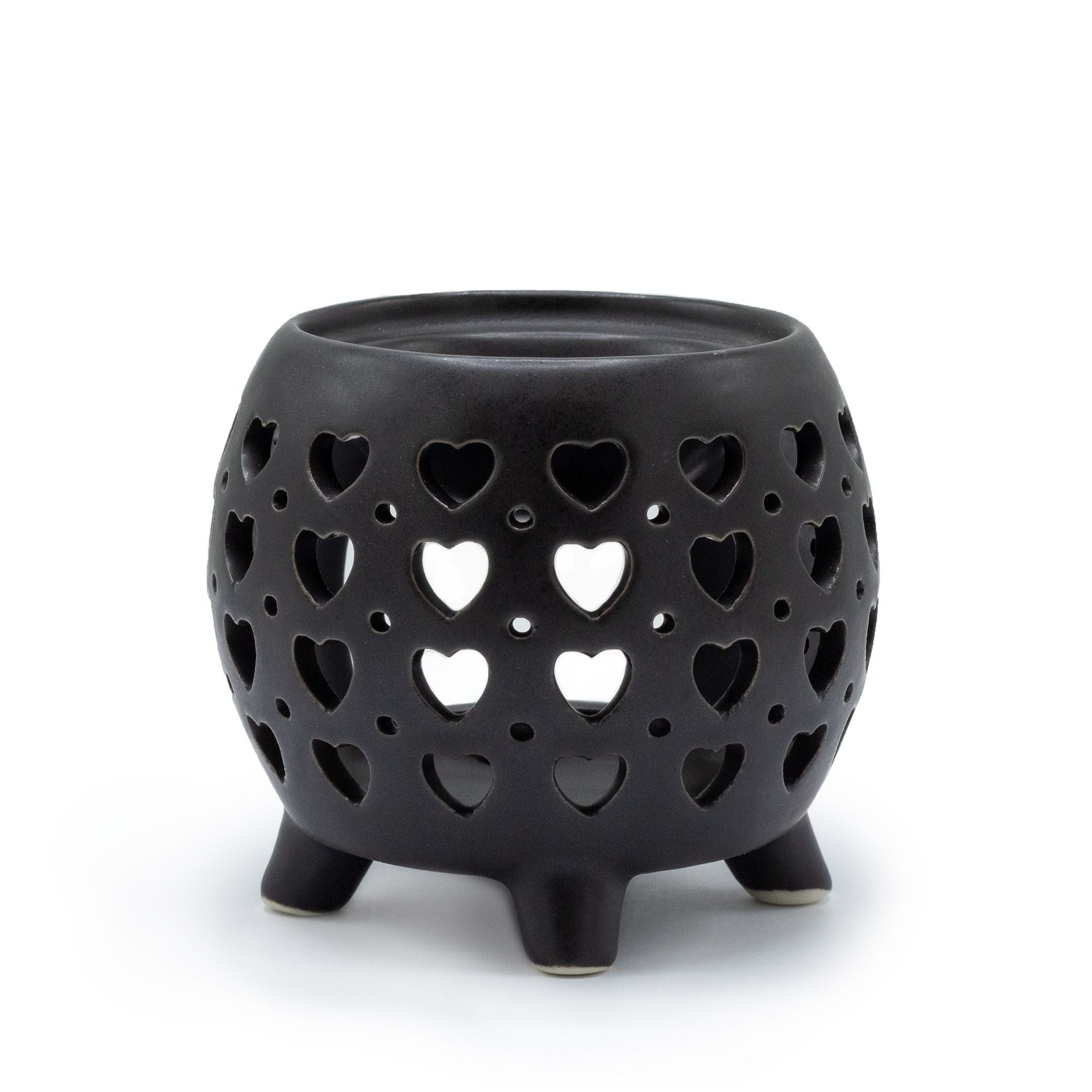 Squat Pot Oil Burner Multi Hearts in Matt Black for Home Fragrance