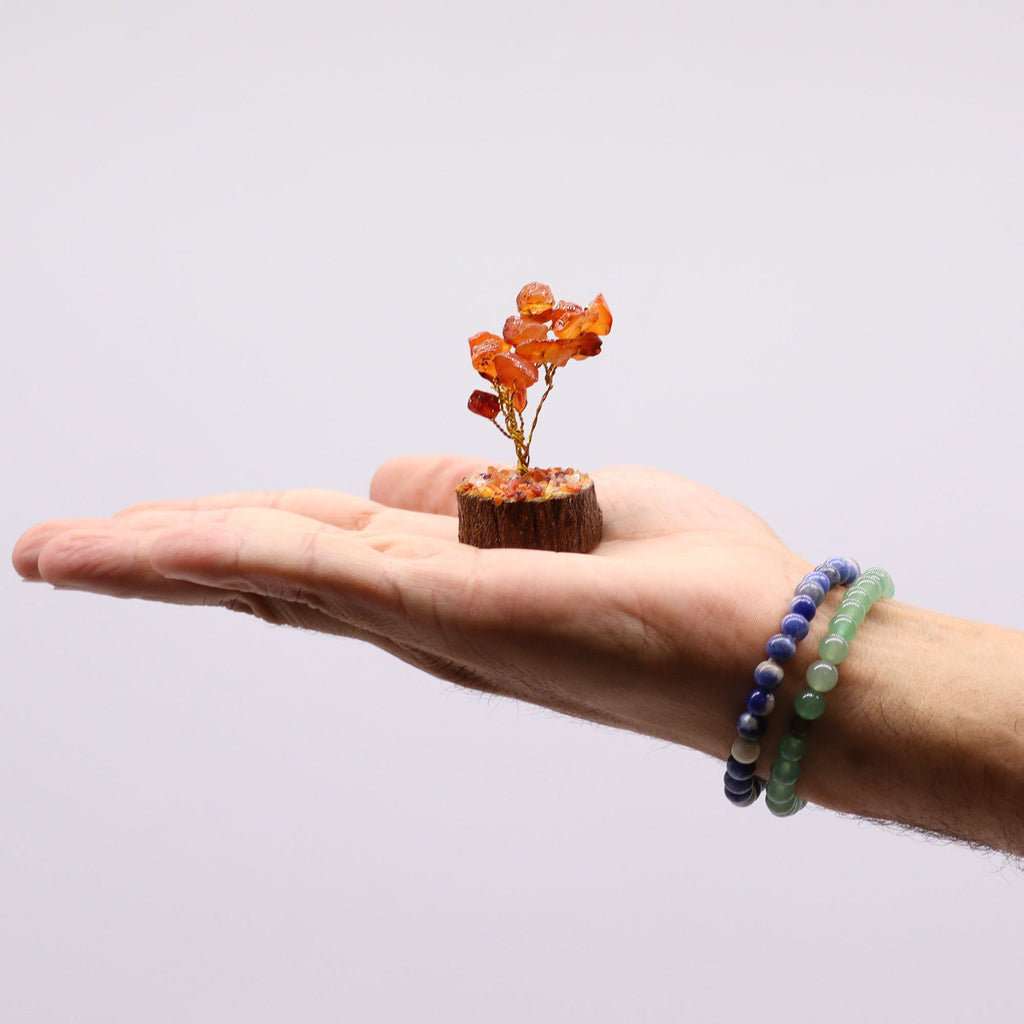 Mini Gemstone Tree on Wood Base with 15 Vibrant Carnelian Stones