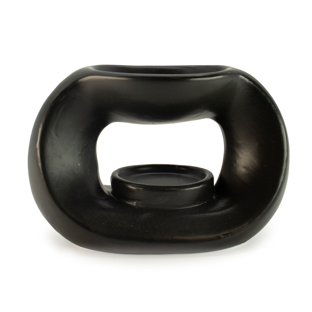 Ceramic Zen Oil Burner Oval Pebble in Matt Black for Fragrance