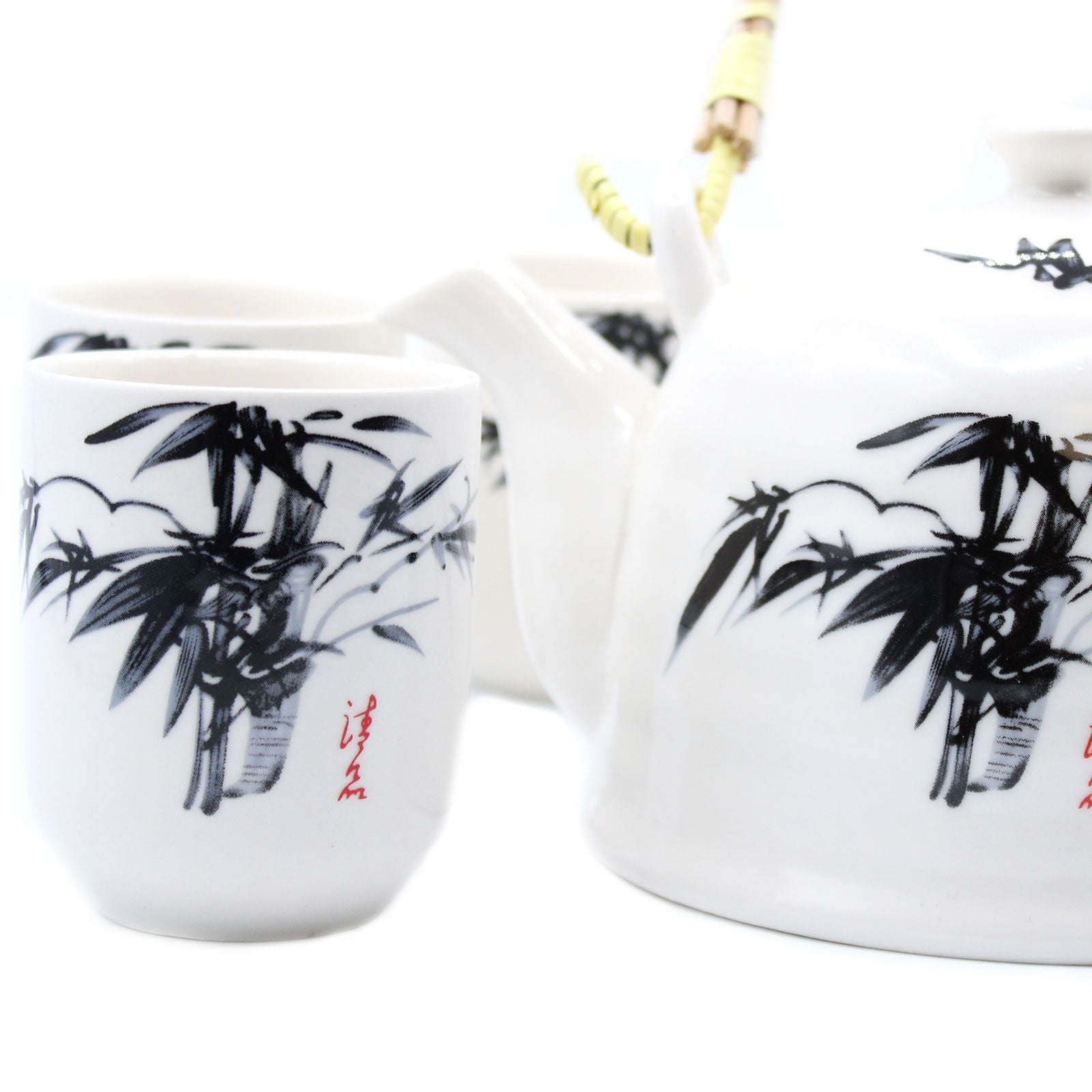 Herbal Teapot Set White Stone Oriental with Matching Cups Gift Set