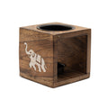 Square Mango Wood Oil Burner with Elephant Design for Fragrance