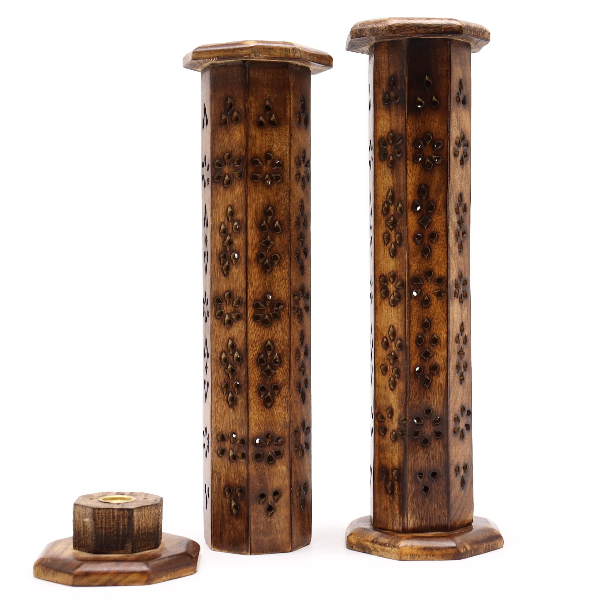 Mango Wood Hexagonal Tower Incense Holder for Aromatic Bliss