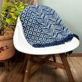 Handmade Indigo Throw with Namoona Waves Pattern 170x120cm