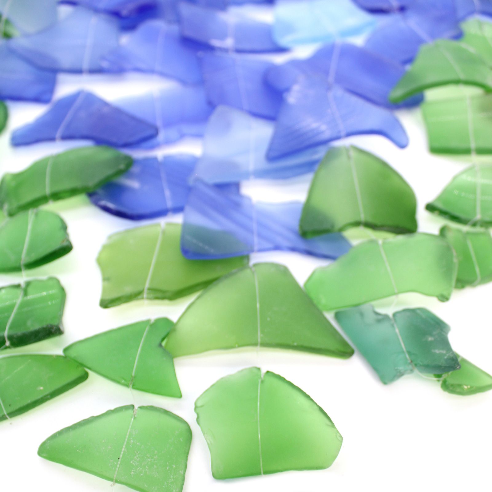 Three Stick Blue and Green Recycled Glass Wind Chimes