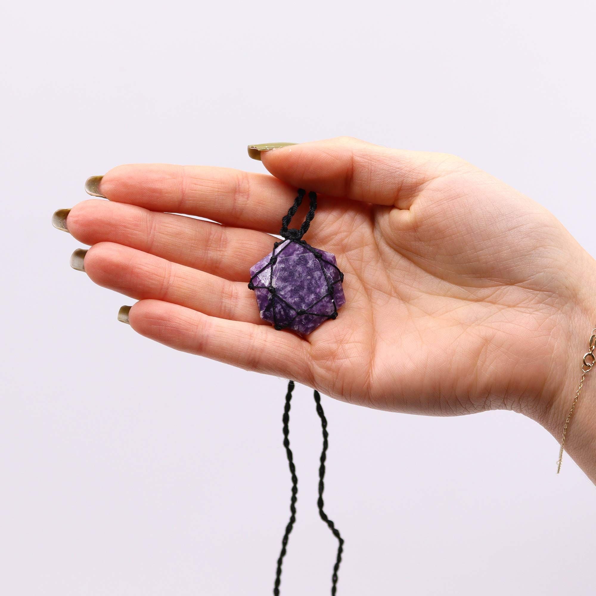 Laced Gemstone Hexagon Pendant with Stunning Lepidolite Design