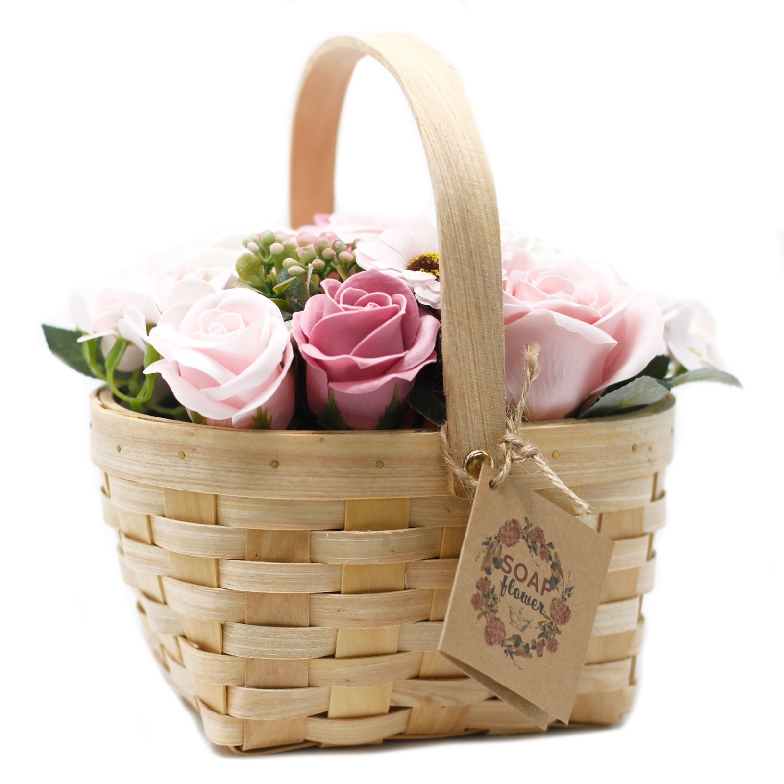 Large Pink Bouquet in Wicker Basket for Elegant Home Decor Piece
