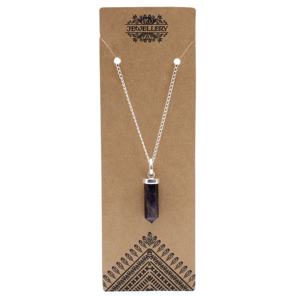 Gemstone Classic Point Pendant in Amethyst with Silver Chain