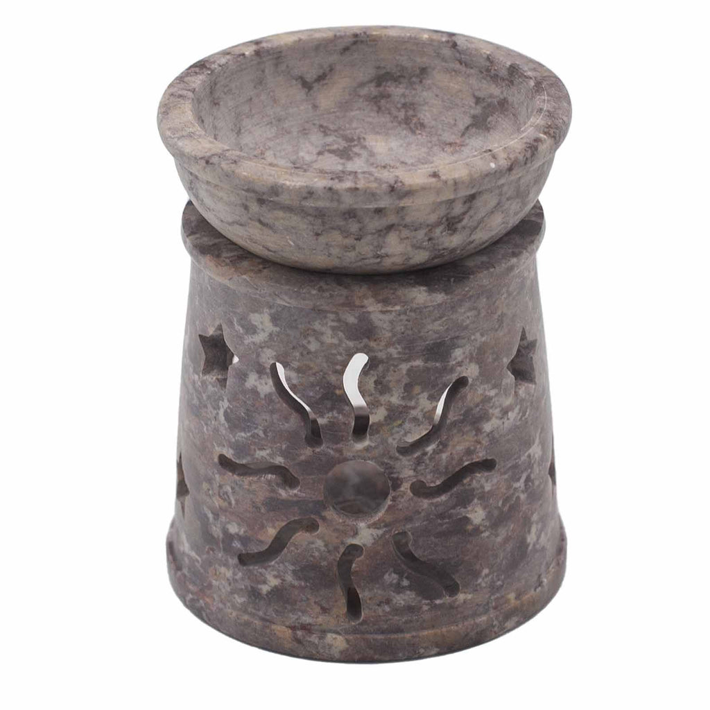 Small Soapstone Oil Burner 8cm with Celestial Sun and Stars Design