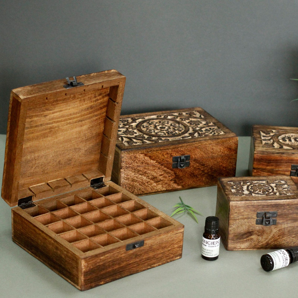 Mango Aromatherapy Box with Floral Design Holds 80 Essential Oils