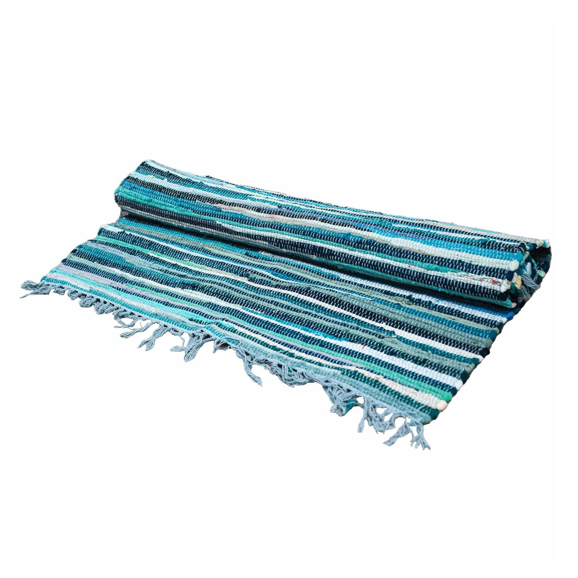 Large Aqua Blues Rag Rug 150x90cm for Living Spaces Decor