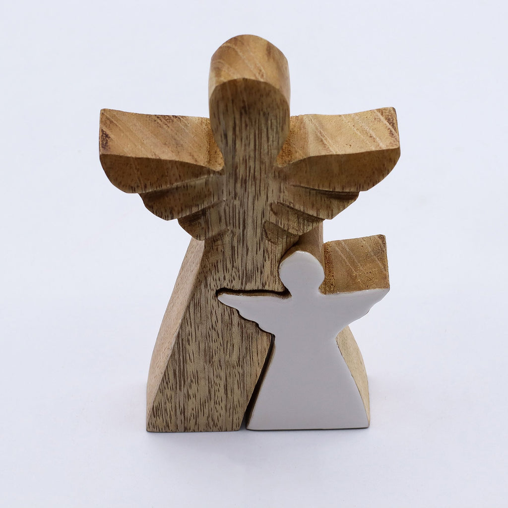Mango Wood Angel Decorative Accent with White Enamel Finish