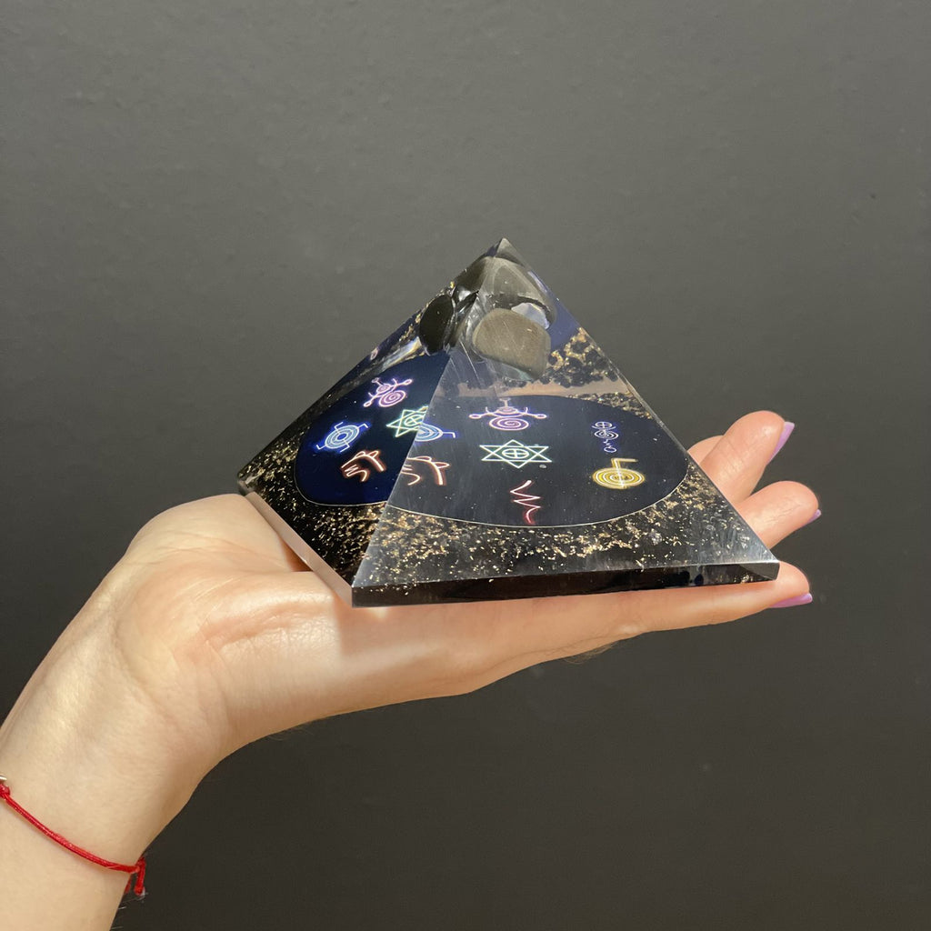 Orgonite Pyramid Midnight Reiki 90mm Unique Home Decorative Accent