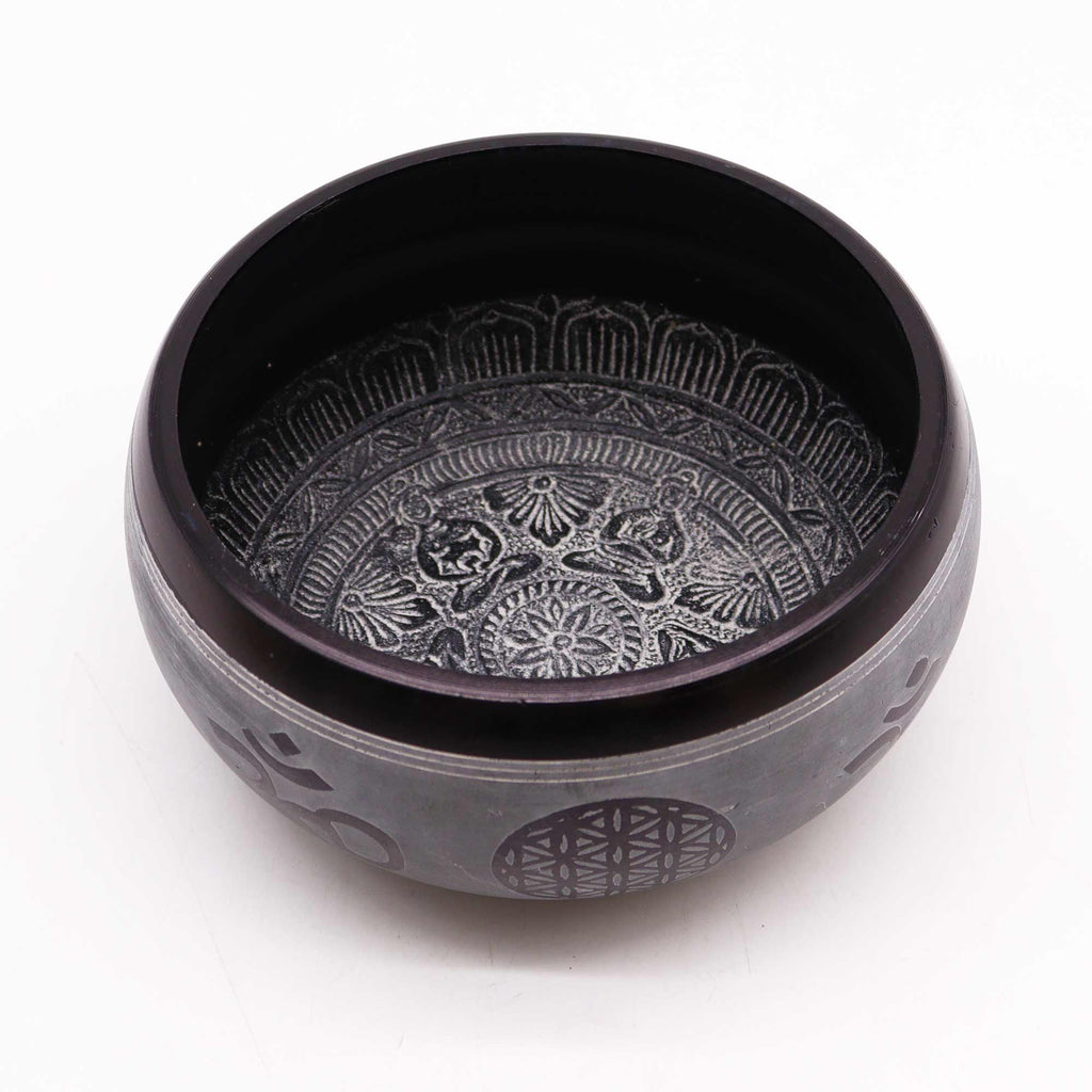 Earth Powder Singing Bowl 16cm with Om Five Buddha Design Art