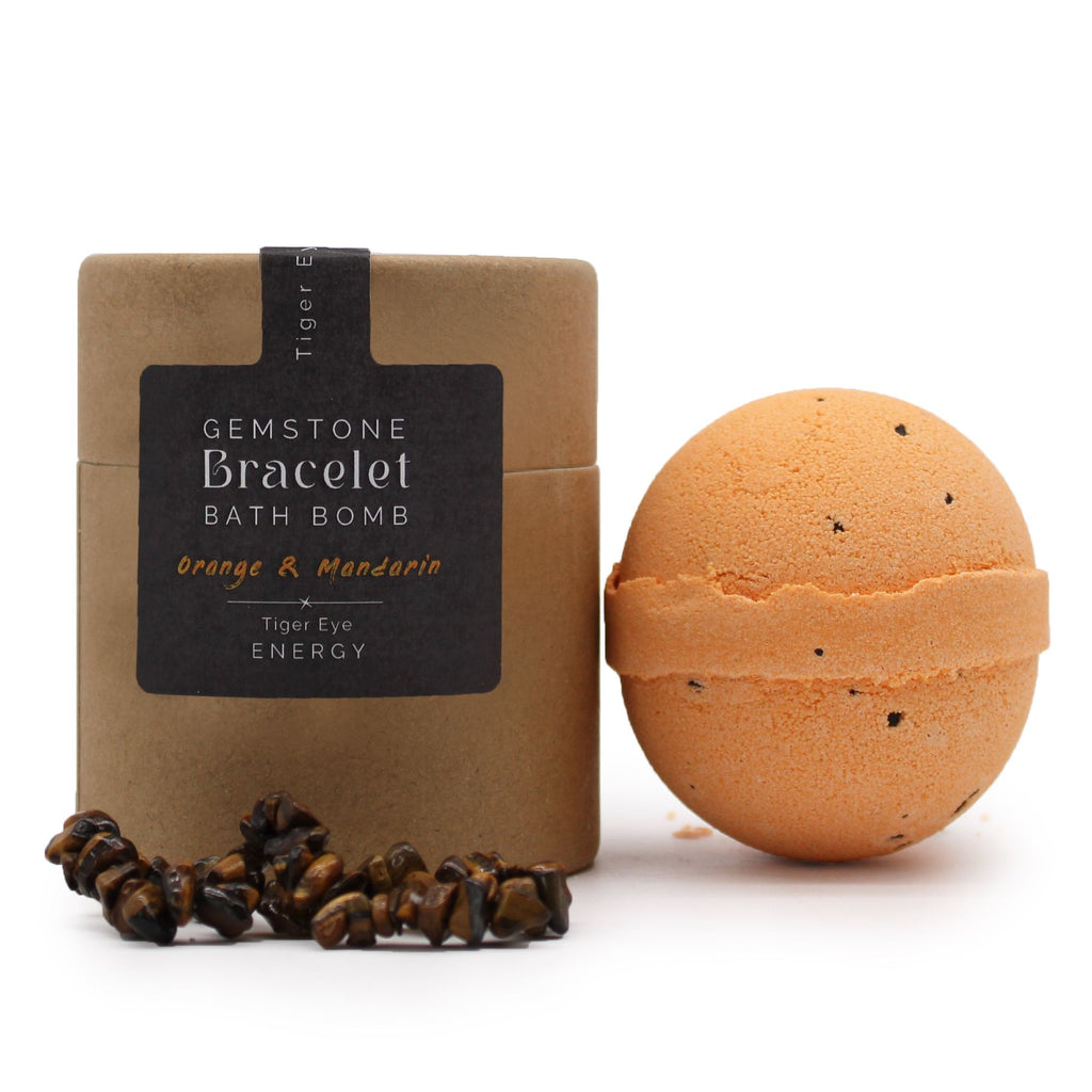 Tiger Eye Gem Bracelet Bath Bomb with Orange & Mandarin Scent